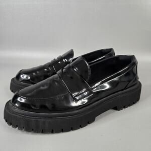 Zara Penny Loafers Black Womens Patent Leather Chunky Heel 90s Y2K Size 39/ 8 US